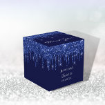Sweet 16 navy blue white glitter thank you favour box<br><div class="desc">A navy blue background colour. Decorated with blue glitter drips,  paint dripping look. Personalise and add a name,  age and date.  Modern hand lettered style script. With the text: Sweet 16 and Thank You written with a modern hand lettered style script.</div>