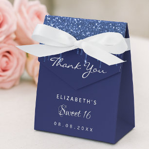 Sweet 16 navy blue white glitter thank you favour box