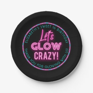 Sweet 16 Neon Glow Birthday Party Paper Plate