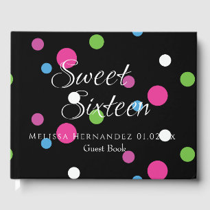 Sweet 16 Neon Glow In The Dark Party Polka Dots Guest Book