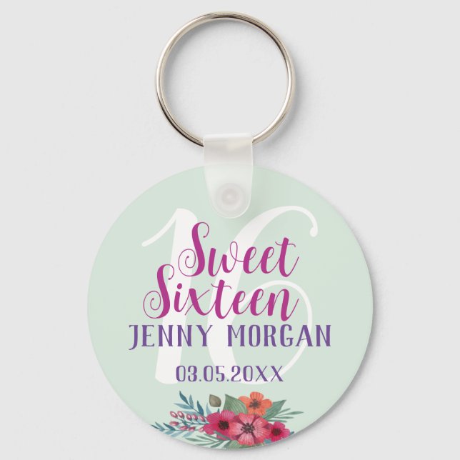 Sweet 16 Niece Birthday party Favor Gift Mint  Key Ring (Front)