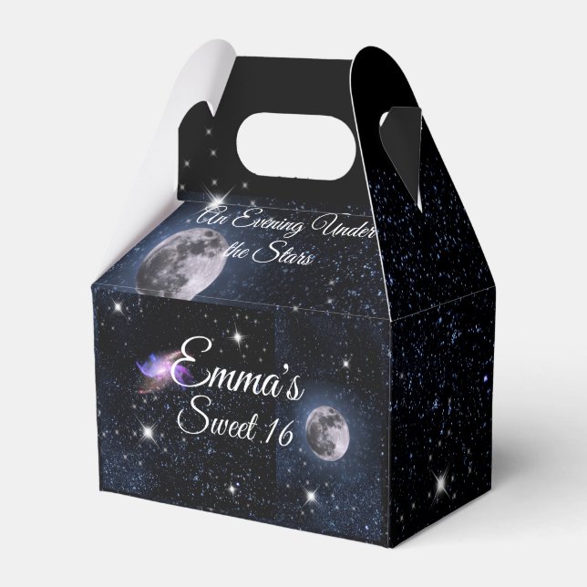 Sweet 16 Night Sky Under the Stars Full Moon Favour Box (Front Side)