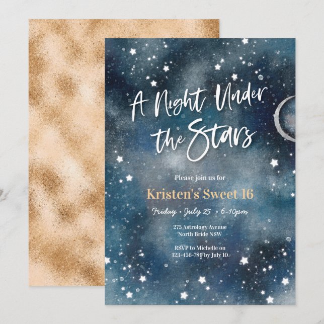 Sweet 16 Night under the stars Party Invitation (Front/Back)