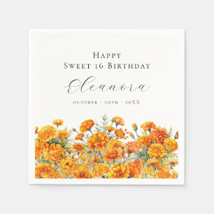Sweet 16 October Birth Month Flower Marigold Napkin