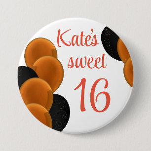 Sweet 16 Orange Black Simple 7.5 Cm Round Badge