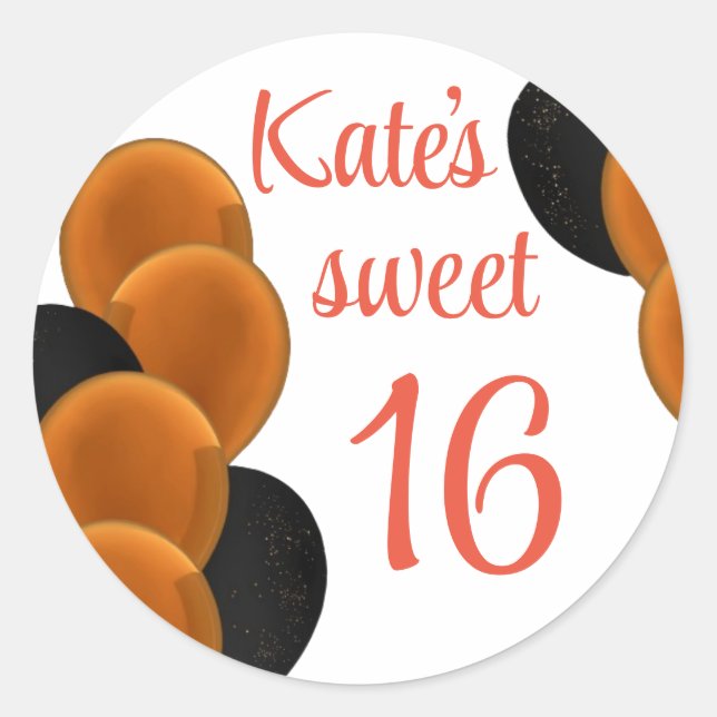 Sweet 16 Orange Black Simple Classic Round Sticker (Front)