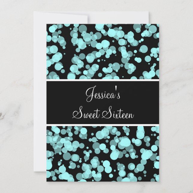 Sweet 16 Pale Teal Bubbles Black & White Invitation (Front)