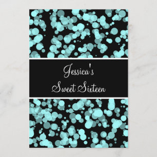 Sweet 16 Pale Teal Bubbles Black & White Invitation