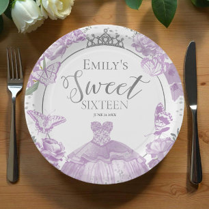 Sweet 16 Paper Plates Butterfly Lavender Dress