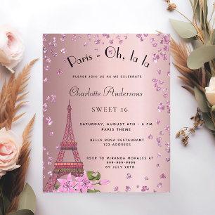 Sweet 16 Paris blush pink Eiffel budget invitation Flyer