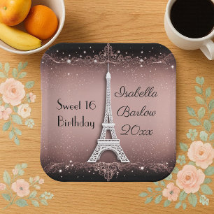 Sweet 16 Parisian Night Ombre Eiffel Tower Silver Paper Plate