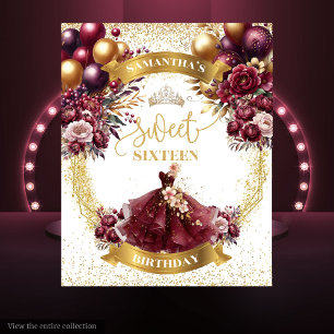 Sweet 16 Party Backdrop Burgundy Dress Glitter Tapestry