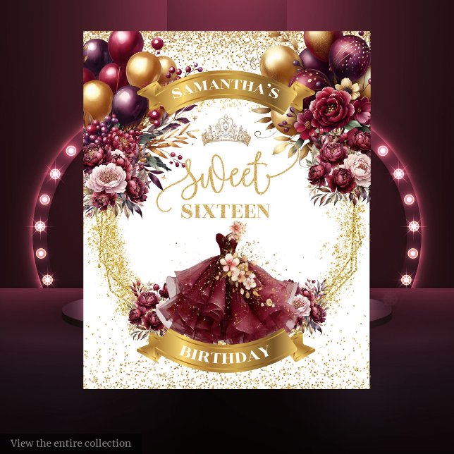 Sweet 16 Party Backdrop Burgundy Dress Glitter Tapestry (Sweet 16 Party Backdrop Burgundy Dress Glitter)