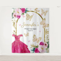 Sweet 16 Party Backdrop - Butterfly Floral Dress