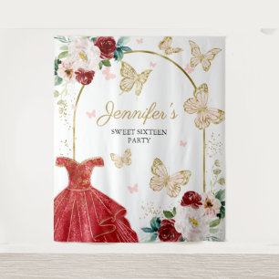 Sweet 16 Party Backdrop - Butterfly Floral Dress Tapestry