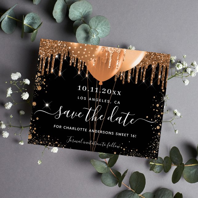 Sweet 16 party black gold budget save the date flyer (Creator Uploaded)