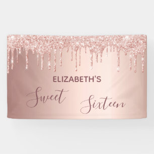 Sweet 16 party blush rose gold glitter drips banner