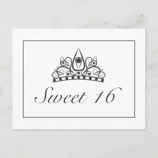 Sweet 16 Party Crown Announcement Invitation Postcard (Front)