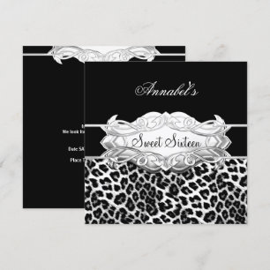 Sweet 16 Party Elegant Black White Leopard Invitation