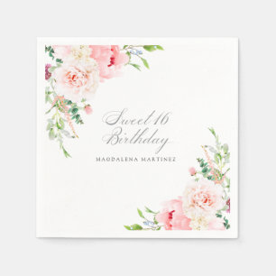 Sweet 16 Party Elegant Pink Peony Custom Napkin