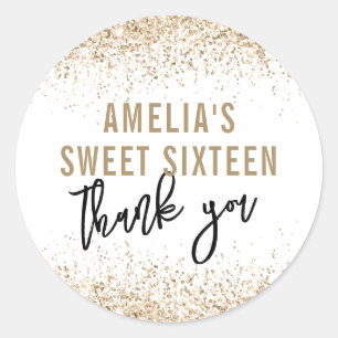 Sweet 16 Party Favour Sticker Gold Glitter Sweet 1