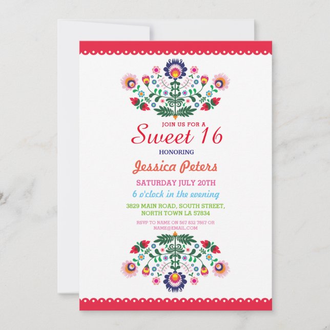Sweet 16 Party Floral Fiesta Mexican Birthday Invitation (Front)