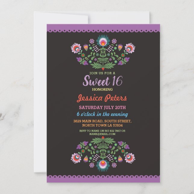 Sweet 16 Party Floral Fiesta Mexican Birthday Invitation (Front)