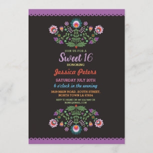 Sweet 16 Party Floral Fiesta Mexican Birthday Invitation