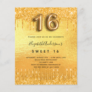 Sweet 16 party gold glitter drip invitation