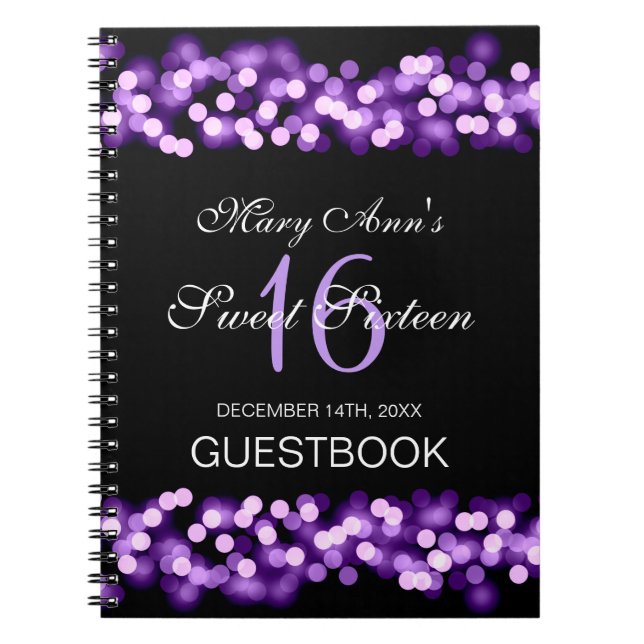 Sweet 16 Party Guestbook Hollywood Glam Purple Notebook (Front)