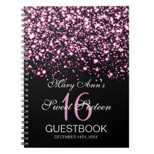 Sweet 16 Party Guestbook Midnight Glam Pink Notebook
