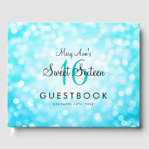Sweet 16 Party Guestbook Turquoise Glitter Lights