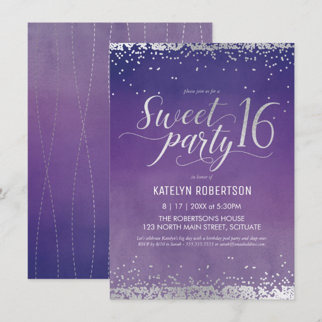 Sweet 16 Party Invitation - 16th Birthday Invite (Front/Back)
