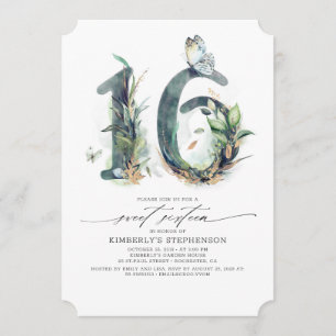 Sweet 16 Party Invitation - Greenery and Gold