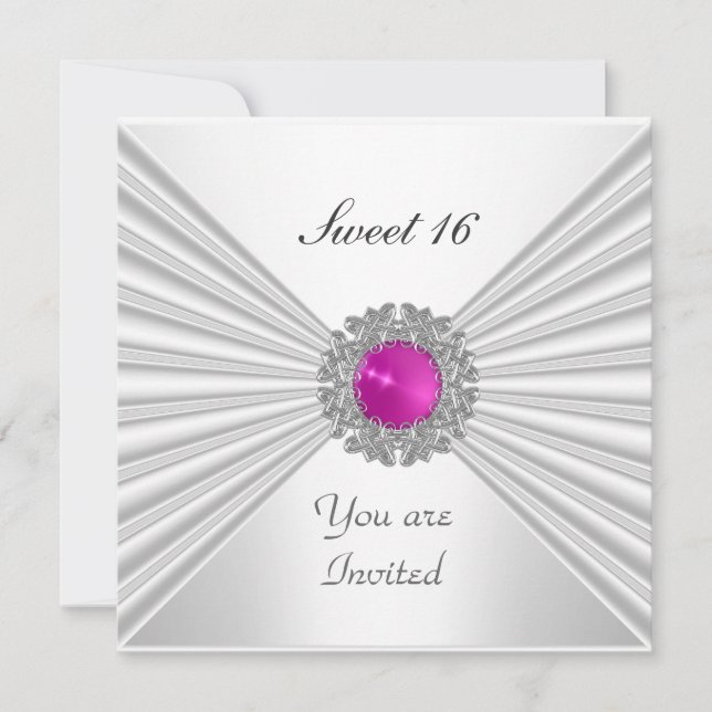 Sweet 16 Party Invitation White Pink Jewel (Front)