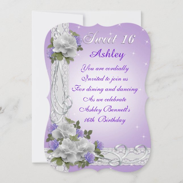 Sweet 16 party invitation white roses (Front)