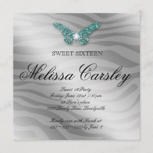 Sweet 16 Party Invite Jewellery Butterfly Zebra Te