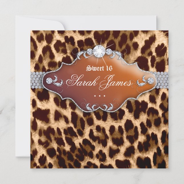Sweet 16 Party Invite Leopard Brown Black (Front)