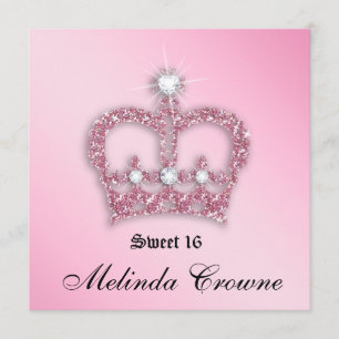 Sweet 16 Party Invite Pink Princess Crown Tiara