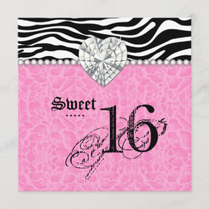 Sweet 16 Party leopard Zebra Lace Heart Diamond Invitation