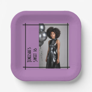 sweet 16 party lilac purple black custom photo paper plate
