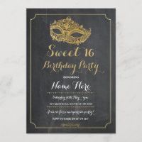 Sweet 16 Party MASQUERADE Birthday Gold Mask Chalk