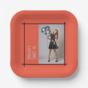 sweet 16 party paper napkin burgundy pink coral plate