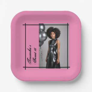 sweet 16 party paper napkin pink black  paper plate