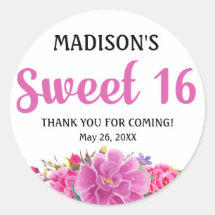 Sweet 16 Party Personalised Thank You Sticker