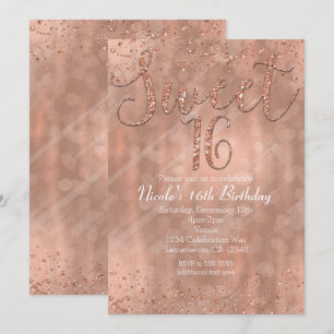 Sweet 16 Party Pink Rose Gold Glamour Invitations