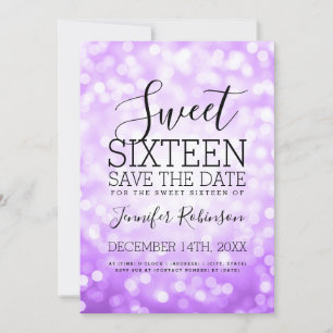 Sweet 16 Party Purple Glitter Lights Save The Date