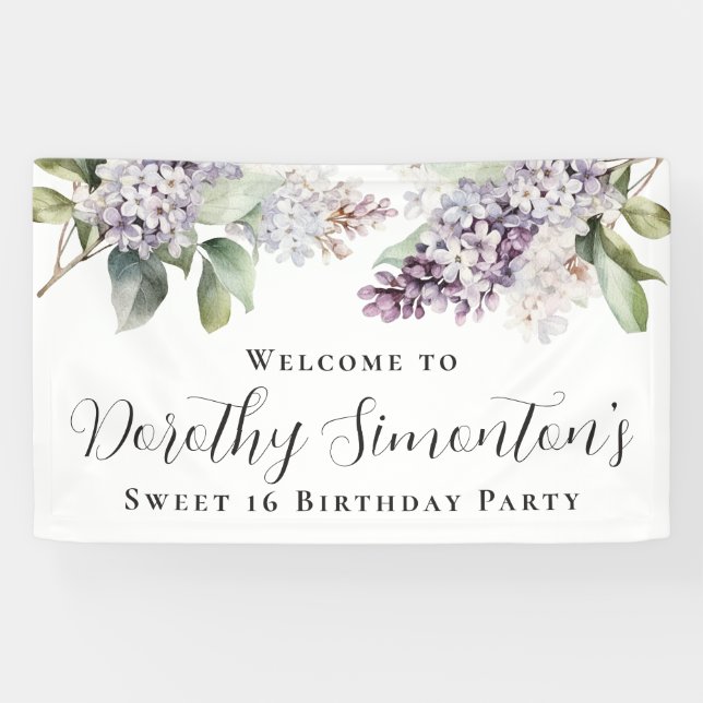 Sweet 16 Party Purple Lilac Spring Flower Welcome Banner (Horizontal)