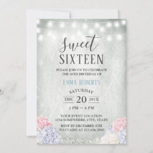 Sweet 16 Party Rustic Hydrangeas Elegant Floral Invitation