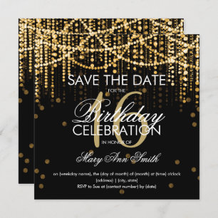 Sweet 16 Party "Save The Date" Gold String Lights Invitation